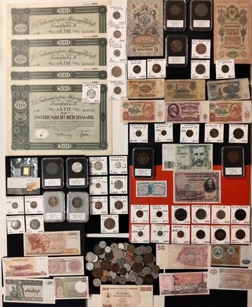 Wereld. World collection coins lot with silver and banknotes