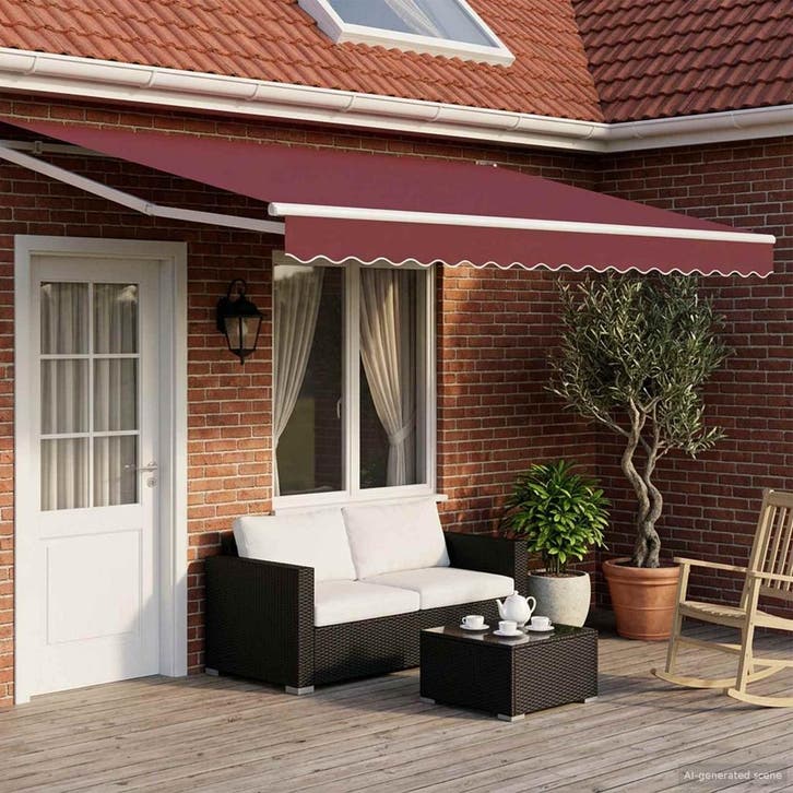vidaXL Handbediende luifel met LEDs Bordeauxrood en Wit 4 ×, Tuin en Terras, Zonneschermen, Nieuw, Verzenden