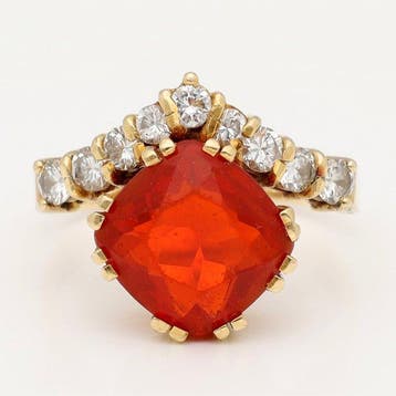 Ring - 18 karaat Geel goud Carneool - Diamant, Nieuw