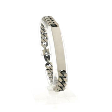 Zilveren robuuste gourmetschakel armband met graveerplaat..., Ophalen of Verzenden, Gebruikt, Zilver, Zilver