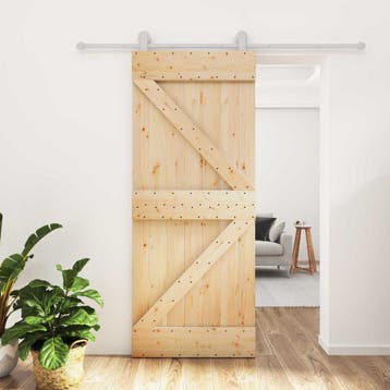 vidaXL Schuifdeur Natuurlijk en Wit 80 x 210 cm Massief, Doe-het-zelf en Verbouw, Deuren en Horren, Verzenden, Nieuw