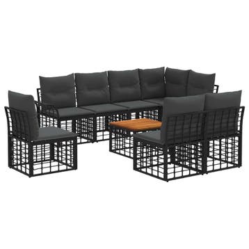 vidaXL Buiten bankenset 9 pcs Zwart en Donkergrijs Polyester, Tuin en Terras, Tuinsets en Loungesets, Verzenden, Nieuw, Rotan