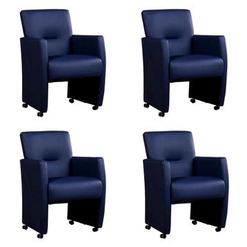 Set van 4 Leren eetkamerstoelen Pleasure - Toledo Kobalt, Huis en Inrichting, Stoelen, Ophalen of Verzenden, Nieuw, Leer