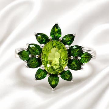 Zilver, 18-karaats witgoud over 925 sterlingzilver & 6,00 ct