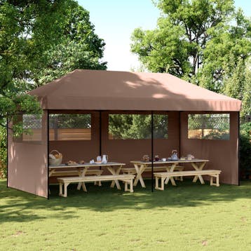 vidaXL Partytent inklapbaar pop-up met 3 zijwanden bruin, Verzenden, Nieuw, Partytent