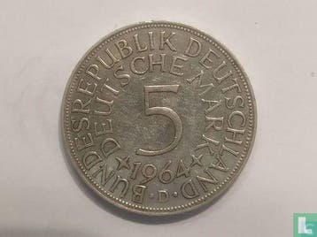 Duitsland 5 mark 1964 (D), Verzenden, Duitsland, Losse munt, Goud