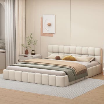 Luxe Gestoffeerde Bedombouw met Zacht Hoofdbord en Lattenbod, Verzenden, Nieuw