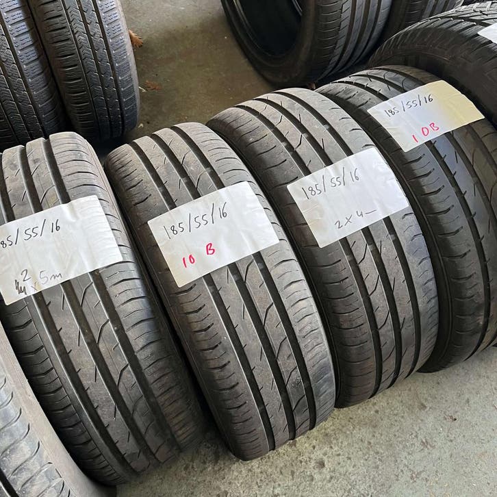 4 x Continental PremiumContact 2 185-55-16 Zomerbanden 5mm, Auto-onderdelen, Banden en Velgen, 16 inch, Zomerbanden, 185 mm, Personenwagen