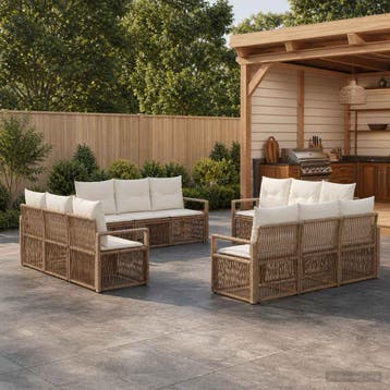 vidaXL Tuinbankenset 12 st Beige poly rattan, Verzenden, Nieuw, 2 zitplaatsen