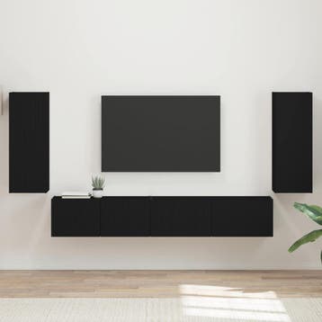 vidaXL Tv-meubelset 4 st Zwart Bewerkt hout, Minder dan 50 cm, Verzenden, Nieuw, Minder dan 100 cm