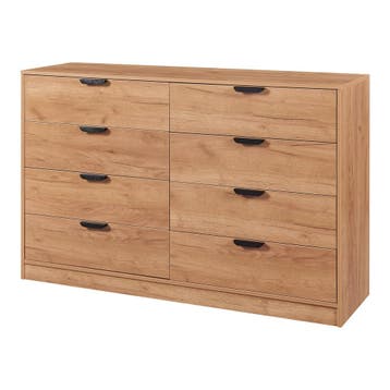Commode Varkaus ladekast mdf met 8 lades 90x140x40 cm eikenk, Verzenden, Nieuw