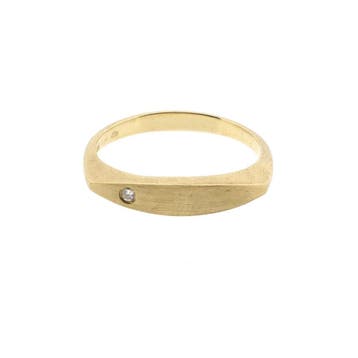 Gouden heren pinkring met diamant; 0,02 ct., 18 tot 19, Gebruikt, Heer, Ophalen of Verzenden