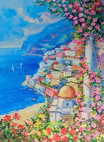 Alfredo Grimaldi (1950) - Rose sul Mare di Sorrento, Antiek en Kunst