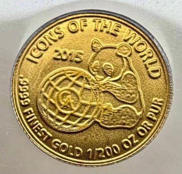 Rwanda. 10 Amafranga 2015 Panda, oro 1/200 Oz (.999) (Zonder