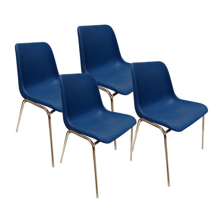 Stapelbare stoel set van 4, blauw/zilver, gebruikt Set, Huis en Inrichting, Bureaustoelen, Gebruikt, Ophalen of Verzenden