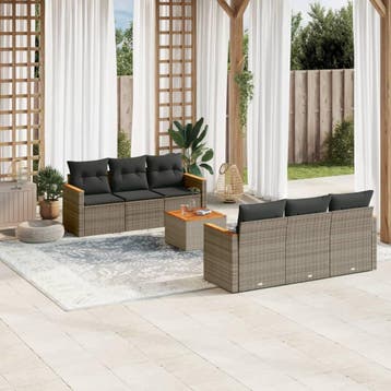 vidaXL 7-delige Loungeset met kussens poly rattan grijs, Tuin en Terras, Tuinsets en Loungesets, Verzenden, Nieuw, Loungeset