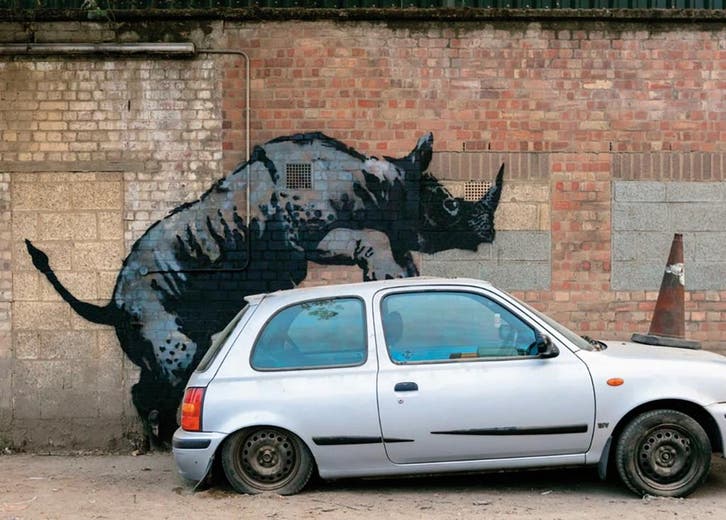 Kunstdruk Banksy - Nashorn 70x50cm, Huis en Inrichting, Woonaccessoires | Schilderijen, Tekeningen en Foto's, Nieuw, Verzenden