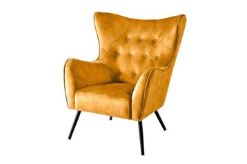 Fauteuil AMSTERDAM, fluweel, mosterdgeel, zwarte metalen, Huis en Inrichting, Ophalen of Verzenden, Nieuw