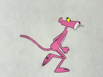 Friz Freleng - Originele animatiecel en tekening van De Roze, Nieuw in verpakking