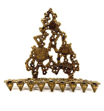 Judaica - Vintage Brutalistische Messing Hanukkah-menorah –