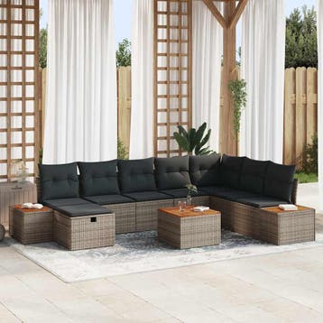 vidaXL Tuin Sofa Set 9 st Grijs poly rattan, Tuin en Terras, Verzenden, Nieuw, Meer dan 8 zitplaatsen