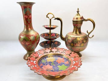 Theeservies (4) - Kashmir style - Messing - Fluorescerende
