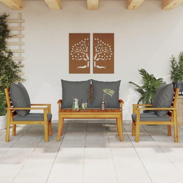 vidaXL 4-delige Loungeset met kussens massief acaciahout, Verzenden, Nieuw, Hardhout, Loungeset