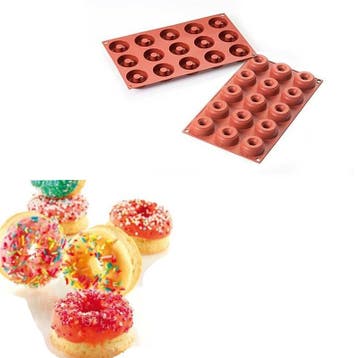 Silikomart Siliconen Bakvorm Mini Donuts Ø4,5-1,5cm(15)**, Verzenden, Nieuw
