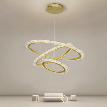Luxe Gouden LED Ring Hanglamp met Kristaldecoratie - Modern, Huis en Inrichting, Lampen | Hanglampen, Verzenden, Nieuw