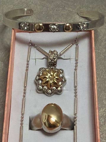 Zonder minimumprijs - 3-delige sieradenset - 14 karaat, Sieraden, Tassen en Uiterlijk