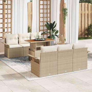 vidaXL Tuin Sofa Set 7 st beige en crèmekleurig, Verzenden, Nieuw, Rotan, 7 zitplaatsen