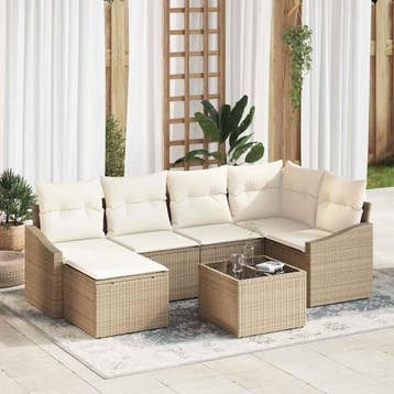 vidaXL Tuin Eetset 7 st Beige en Crème, Verzenden, Nieuw, 7 zitplaatsen