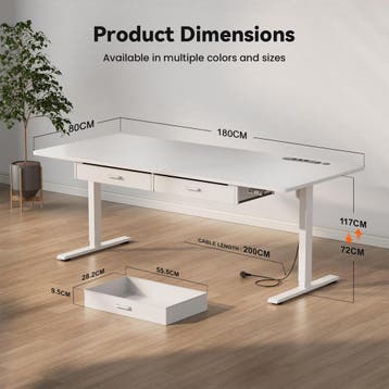 Zit sta bureau - Elektrisch - Verstelbaar - 180x80 cm - Wit, Huis en Inrichting, Verzenden, Zo goed als nieuw