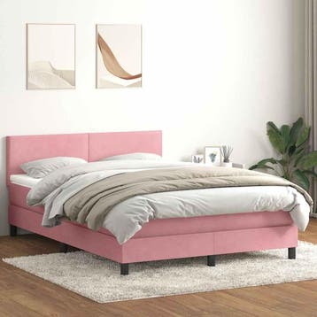 vidaXL Boxspring met matras en LED fluweel roze 160x210 cm, Verzenden, Nieuw, Tweepersoons, Stof