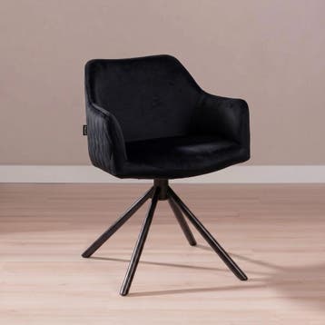 50% Korting: Velvet eetkamerstoel Furtado draaibaar zwart, Huis en Inrichting, Stoelen, Ophalen, Zo goed als nieuw, Zwart, Velvet chique, Modern