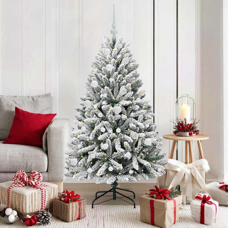 vidaXL Kunstkerstboom met 150 LED Groen en Wit 150 cm PVC en, Diversen, Kerst, Nieuw, Verzenden