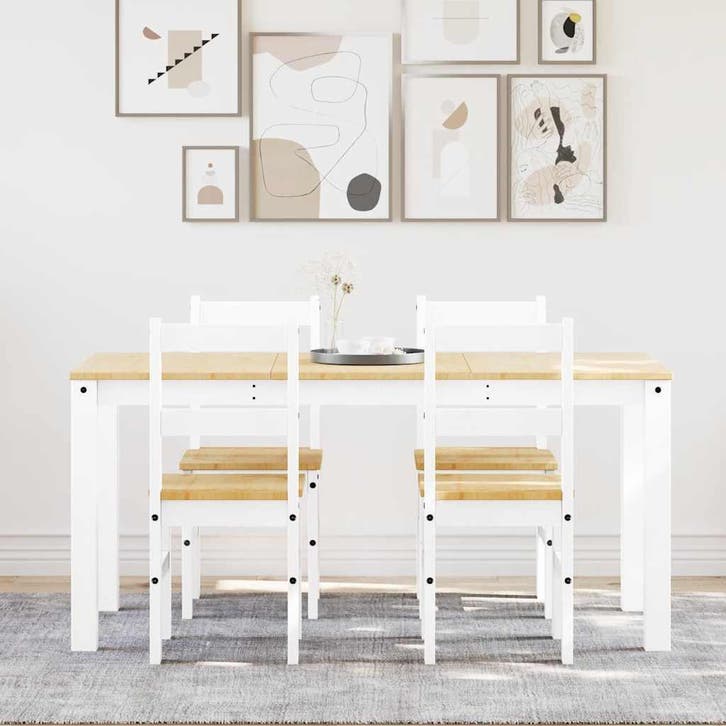 vidaXL 5-delige Eethoek PANAMA massief grenenhout wit, Huis en Inrichting, Complete eetkamers, Nieuw, Verzenden