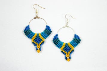 Macramé Oorhangers - Blauw/Geel - Handgemaakt van Duurzaa.., Ophalen of Verzenden, Nieuw