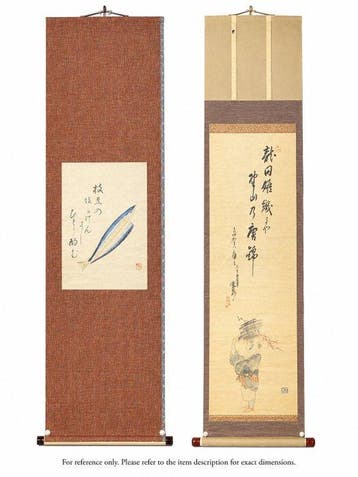 Een paar Japanse haiga-rolschilderijen: Pacific Saury door