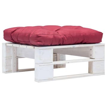 vidaXL Tuinpoef met rood kussen pallet hout wit, Verzenden, Nieuw