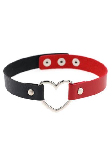 Choker Zwart Rood Hartje Pu Leer Collar Ketting Hart Halsban, Kunststof, Verstelbaar, Nieuw, Ophalen of Verzenden