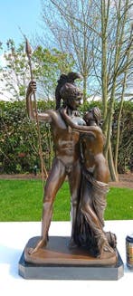 Beeld, Groot bronzen beeld van Mars met Venus - 69 cm -, Antiek en Kunst