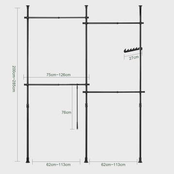 SoBuy KLS03 Telescopisch Garderobesysteem met 4 kledingroede, Verzenden, Nieuw