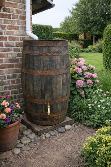 Whiskyvat 125L - Eikenhouten regenton met messing aftapkraan, Tuin en Terras, Regentonnen, Met kraantje, Ophalen of Verzenden