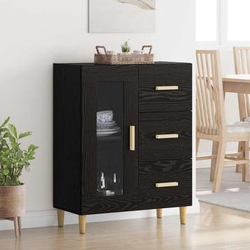 vidaXL Dressoir Zwart Eiken 69,5 x 34 x 90 cm Bewerkt hout, Huis en Inrichting, Kasten | Dressoirs, Verzenden, Nieuw, Overige houtsoorten
