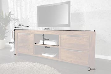 Massief tv-meubel PURE 135cm Sheesham steenafwerking, Huis en Inrichting, Kasten | Televisiemeubels, Ophalen of Verzenden, Nieuw