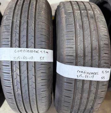 2x 215-65-17 Continental Zomer 2x5.5mm €55 PerBand 215 65 17, Ophalen, 17 inch, Band(en), Personenwagen