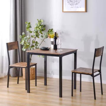 Nieuwe Vintage Eetkamerset – Compacte Eettafel met 2 Stoelen, Verzenden, Nieuw, Tot twee personen, Vierkant