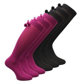 6 paar Kniekousen - Girls - Pompon - zwart-paars, Verzenden, Nieuw