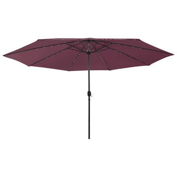 vidaXL Parasol met LED-verlichting 400 cm bordeauxrood, Verzenden, Nieuw, Meer dan 4 meter